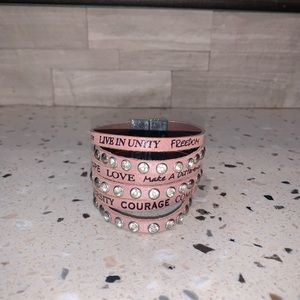 Pink Sparkle Leather Bracelet Magnetic Clasp Good Vibes